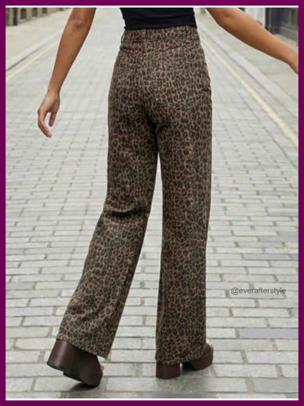 High Waisted Wide Leg Stretchy Leopard Print Jeans with Pockets - Picture 3 of 5